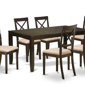 East West Furniture LYBO7-CAP-C Lynfield 7 Piece Set Consist of a Rectangle Dining Table with Butterfly Leaf and 6 Linen Fabric Kitchen Room Chairs, 36x66 Inch, Cappuccino