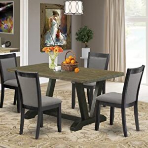 East West Furniture V-Style 5 Piece Room Set Includes a Rectangle Dining Table with V-Legs and 4 Dark Gotham Grey Linen Fabric Upholstered Chairs, 36x60 Inch, V676MZ650-5