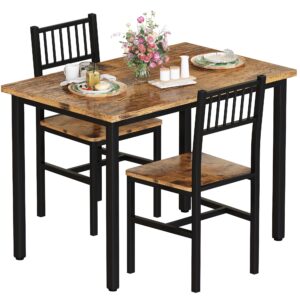 AWQM 3 Piece Dining Table Set, Small Industrial Kitchen Table and 2 Chairs, Kitchen Breakfast Dining Table Set, Breakfast Table Set for Dining Room, Living Room, Apartment, Small Space, Brown