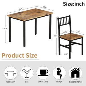 AWQM 3 Piece Dining Table Set, Small Industrial Kitchen Table and 2 Chairs, Kitchen Breakfast Dining Table Set, Breakfast Table Set for Dining Room, Living Room, Apartment, Small Space, Brown