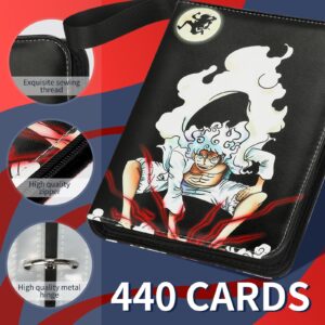 Luffy Gear 5 Card Binder for One Piece Anime Cards 4-Pocket,Trading Card Binder 440 Pockets for One Piece Card Game Card Holder Album with 55 Removable Sleeves,Gifts for Kids Children