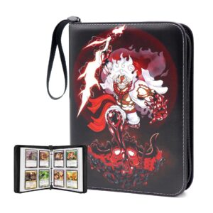 trading card binder for one piece card game,4 pocket with 50 sleeves up to 400 cards one piece tcg card binder,portable waterproof card storage book with sleeves for game cards collection