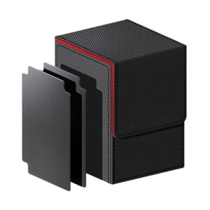 Venssu Card Deck Box,Vertical Card Deck Case,Card Storage,Commander deck box, Trading card box, Fit 115 Plus Sleeved Cards Compatible with board game MTG TCG CCG with dividers(Black＆Red)