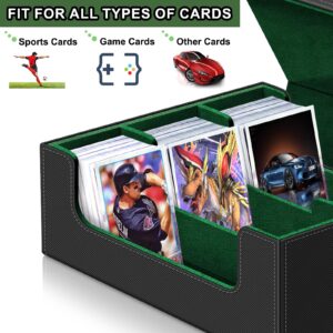 Card Deck Case for Trading Cards,Card Storage Box Holds 1800+ Single Sleeved Cards,PU Leather Magnetic Closure Commander Card Boxes Magic Card Holders Fit for Game Cards and Sport Cards (Black&Green)