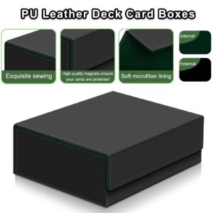 Card Deck Case for Trading Cards,Card Storage Box Holds 1800+ Single Sleeved Cards,PU Leather Magnetic Closure Commander Card Boxes Magic Card Holders Fit for Game Cards and Sport Cards (Black&Green)