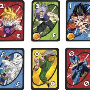 Mattel Games UNO Dragon Ball Z Card Game for Family Night Featuring TV Show Themed Graphics and a Special Rule for 2-10 Players