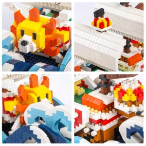 HI-REEKE Thousand Sunny Ship in a Bottle Micro Building Blocks Set, Anime Piece One Pirate Mini Bricks Boat Model Battleship Toy Kit for Adults Kids Teens -1601PCS