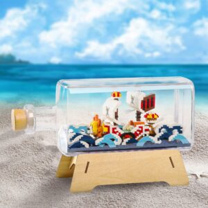 HI-REEKE Thousand Sunny Ship in a Bottle Micro Building Blocks Set, Anime Piece One Pirate Mini Bricks Boat Model Battleship Toy Kit for Adults Kids Teens -1601PCS