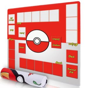 Biouai Playmat for Trading Card Game - Stitched Play Mat with Tube for Card Gameplay with Zones, 2 Player Trainer Game Playing Mats (Red-1)