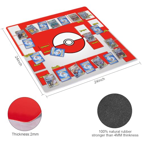 Biouai Playmat for Trading Card Game - Stitched Play Mat with Tube for Card Gameplay with Zones, 2 Player Trainer Game Playing Mats (Red-1)