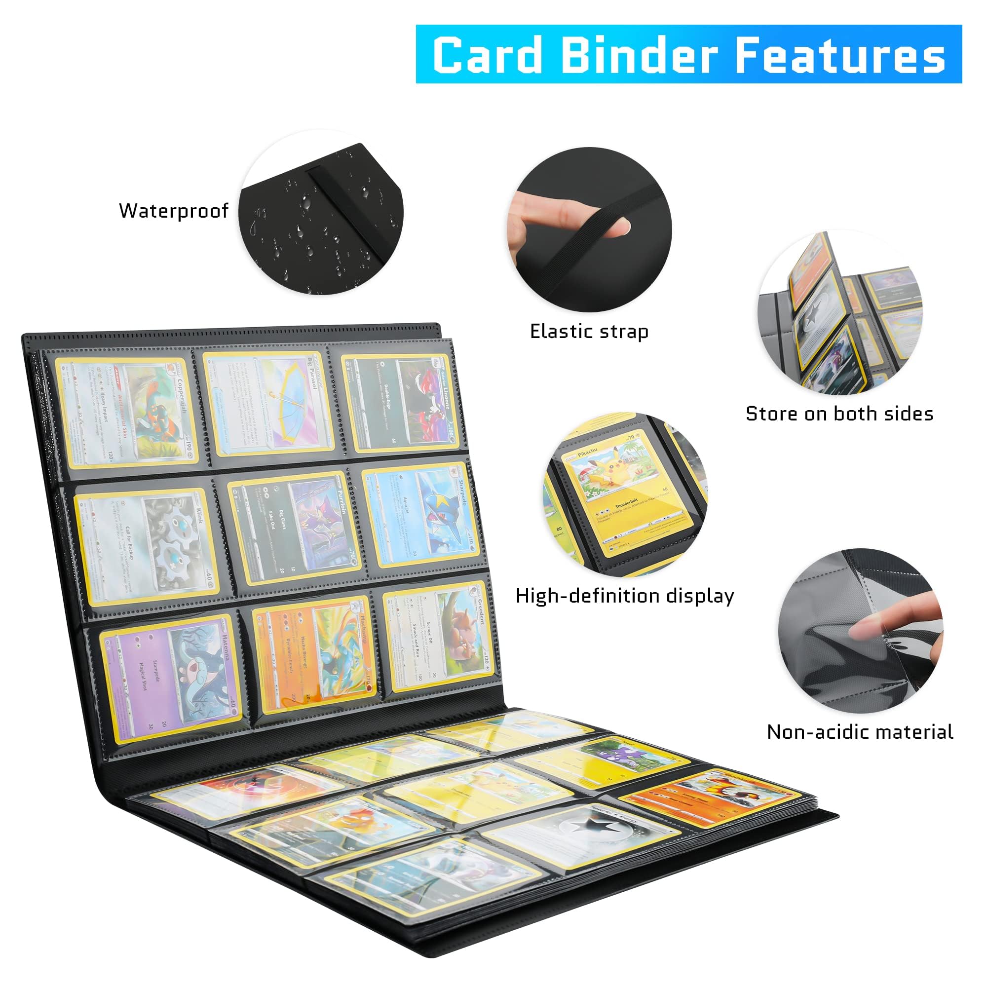 RHOTALL Card Binder for Trading Card Collection Binder, 9 Pockets Black Card Album Holder, High Qulity Card Folder for Football, Baseball, Game, Photocard - Side Loding Card Binder