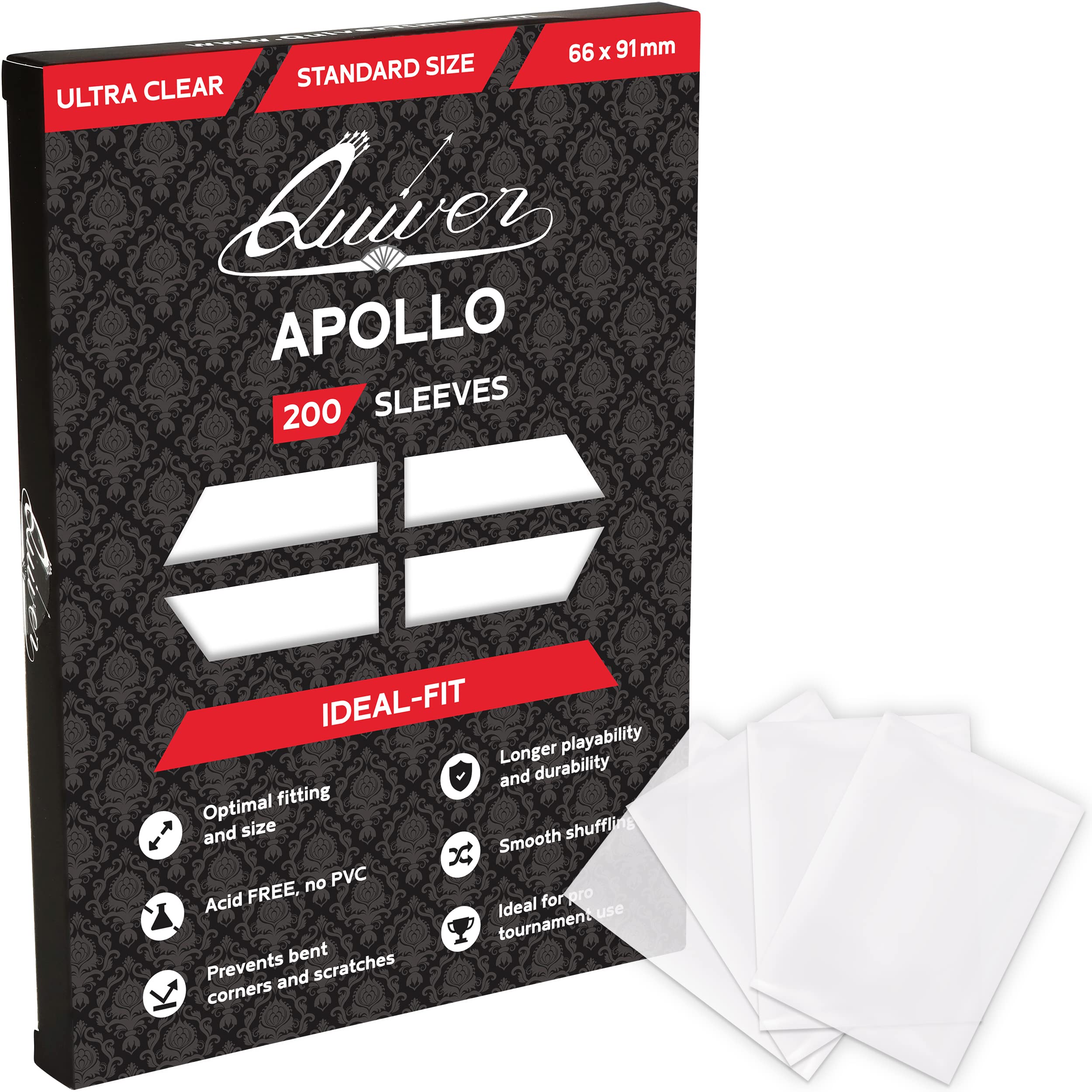 Quiver Time 200 Apollo Standard Clear Card Sleeves - Ultra Transparent Trading Card Protector Sleeves - Compatible with Magic: The Gathering (mtg card sleeves) - (Clear, 66 x 91 mm)