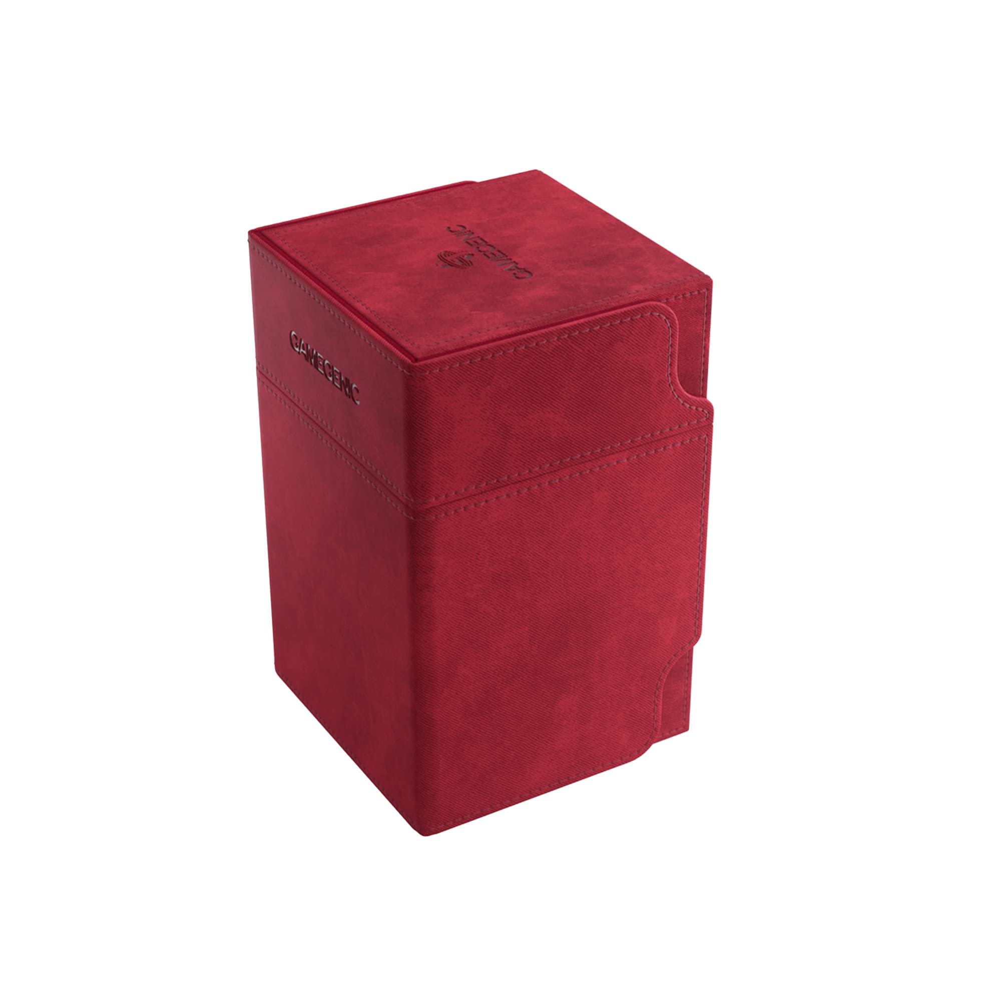 Watchtower 100+ XL Convertible Deck Box | Double-Sleeved Card Storage | Card Game Protector | Nexofyber Surface | Holds Up to 100 Cards | Red Color | Made by Gamegenic (GGS20105ML)