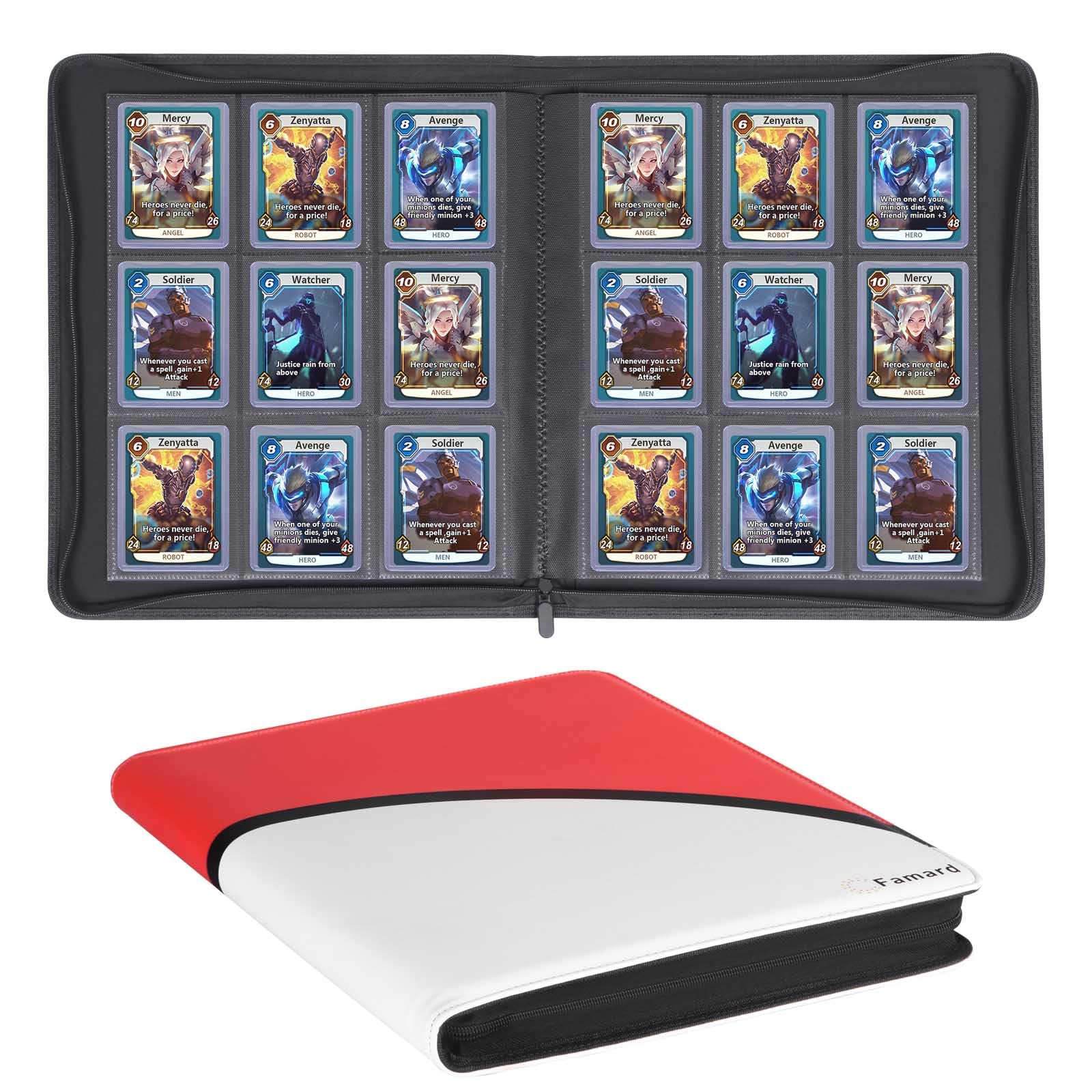 Famard 9-Pocket Binder Fit for Topload Card Holders, Trading Card Storage Album Compatible with 288 3"x4" Hard Plastic Card Sleeves (White-Red)