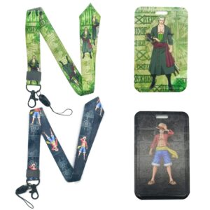 2 pcs piece anime cute badge card holder with lanyard, id credit card holder purse pouch with lanyard card case neck pouch wallet durable card holder with lanyards for students teens