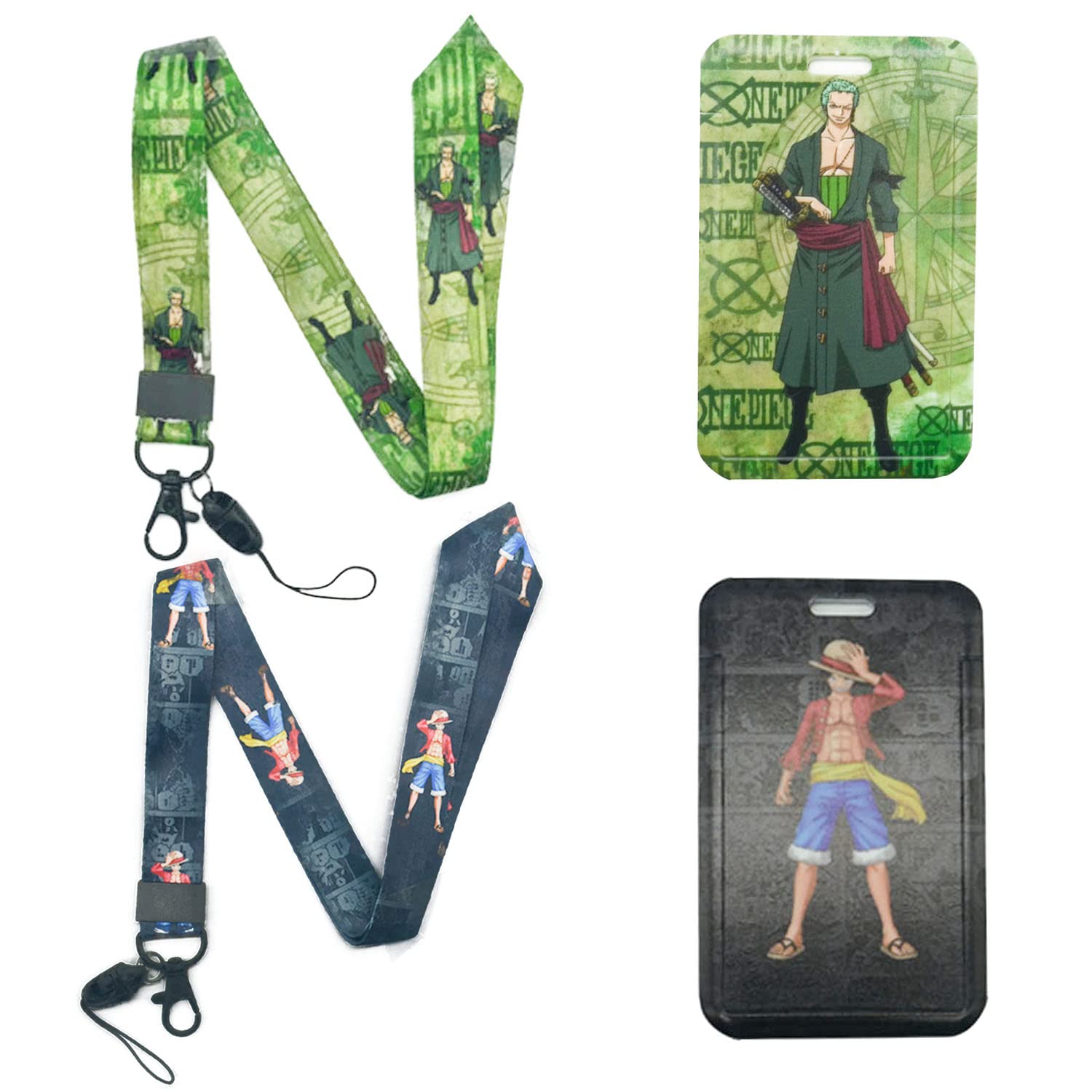 2 Pcs Piece Anime Cute Badge Card Holder with Lanyard, ID Credit Card Holder Purse Pouch with Lanyard Card Case Neck Pouch Wallet Durable Card Holder with Lanyards for Students Teens