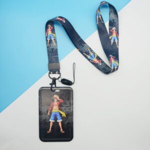 2 Pcs Piece Anime Cute Badge Card Holder with Lanyard, ID Credit Card Holder Purse Pouch with Lanyard Card Case Neck Pouch Wallet Durable Card Holder with Lanyards for Students Teens