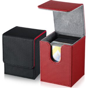 Weewooday 2 Boxes Leather Deck Card Boxes Large Size Fit 100 Plus Sleeved Cards Deck Game Box for Collectible Cards Deck Playing Card Box Compatible with MTG TCG(Black Red, Red, Vertical)