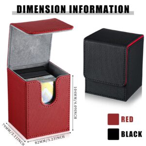 Weewooday 2 Boxes Leather Deck Card Boxes Large Size Fit 100 Plus Sleeved Cards Deck Game Box for Collectible Cards Deck Playing Card Box Compatible with MTG TCG(Black Red, Red, Vertical)