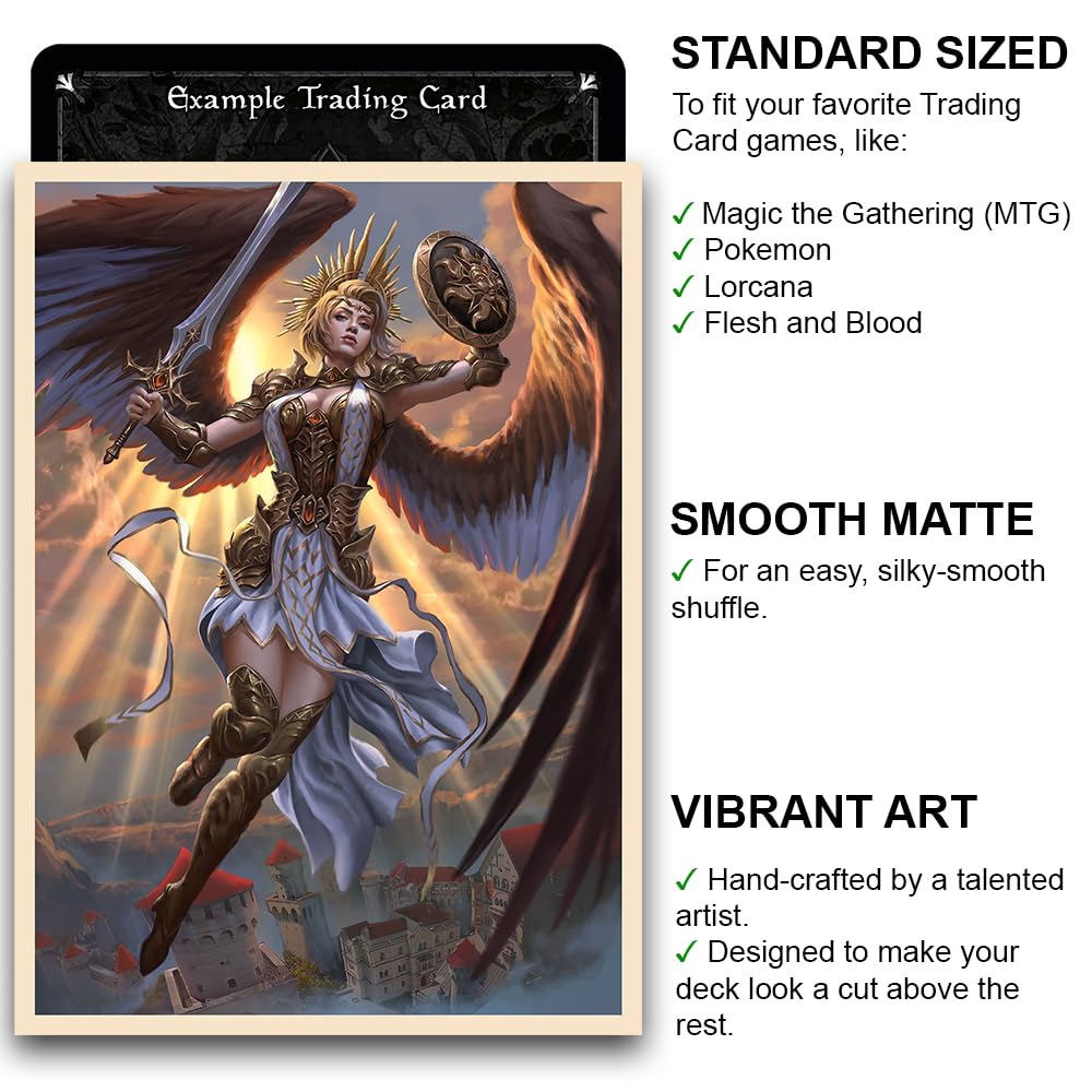 Fantasy North - Ivarra - Daybringer Angel – 100 Smooth Matte TCG Trading Card Sleeves - Fits Magic MTG Commander Pokemon and Other Card Games - Playing Card Sleeves