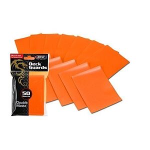 100 premium orange double matte deck guard sleeve protectors for gaming cards like magic the gathering mtg, pokemon, yu-gi-oh!, & more. by bcw