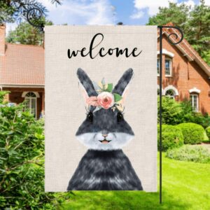 Spring Garden Flag 12 x 18 Double Sided, Welcome Spring Yard Flag with Floral Bunny - Burlap Flag Small Seasonal Flags For Home Decor Outside Yard Decorations