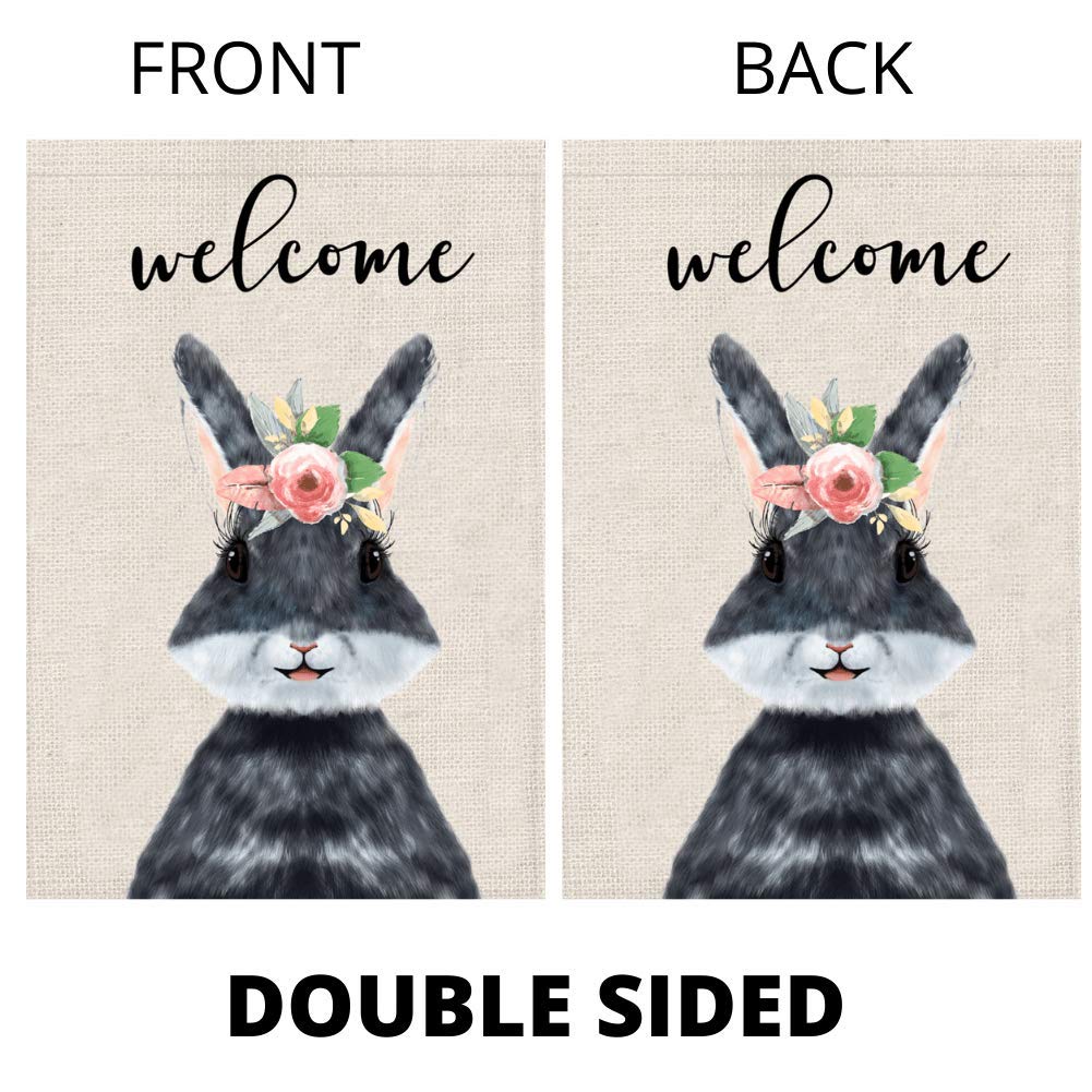 Spring Garden Flag 12 x 18 Double Sided, Welcome Spring Yard Flag with Floral Bunny - Burlap Flag Small Seasonal Flags For Home Decor Outside Yard Decorations