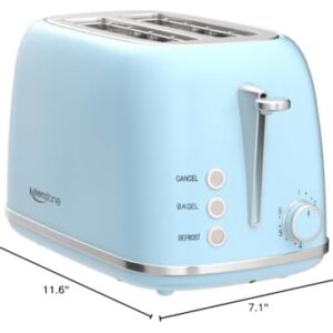 2 Slice Toaster Retro Stainless Steel Toaster with Bagel, Cancel, Defrost Function and 6 Bread Shade Settings Bread Toaster, Extra Wide Slot and Removable Crumb Tray, Blue