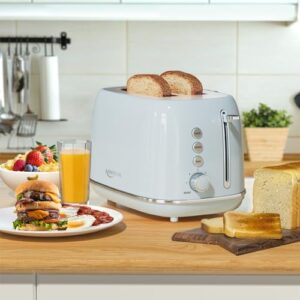 2 Slice Toaster Retro Stainless Steel Toaster with Bagel, Cancel, Defrost Function and 6 Bread Shade Settings Bread Toaster, Extra Wide Slot and Removable Crumb Tray, Blue