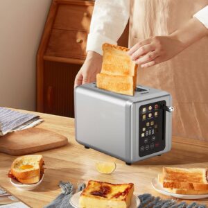 WHALL Touch Screen Toaster 2 Slice, Stainless Steel Digital Timer Toaster with Sound Function, Smart Extra Wide Slots Toaster with Bagel, Cancel, Defrost