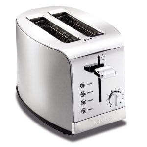 krups 2 slice toaster with 6 browning levels and 4 easy-to-use functions, stainless steel, silver