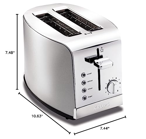 KRUPS 2 Slice Toaster with 6 browning levels and 4 easy-to-use functions, Stainless Steel, Silver