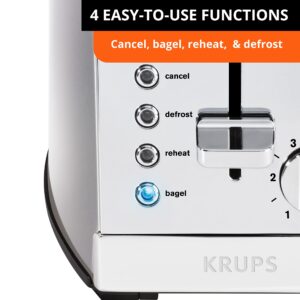 KRUPS 2 Slice Toaster with 6 browning levels and 4 easy-to-use functions, Stainless Steel, Silver