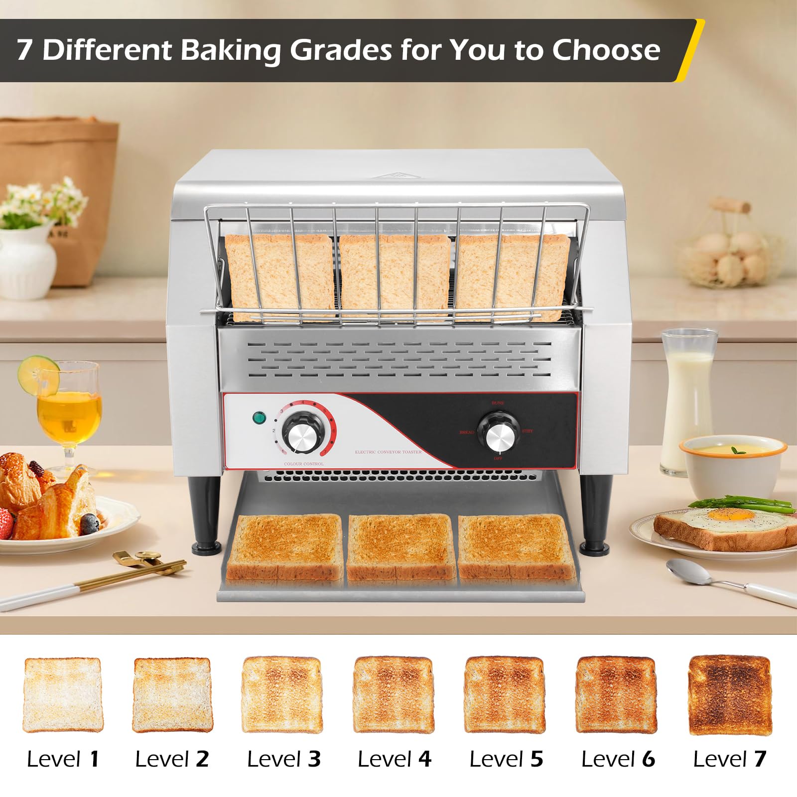 Dyna-Living Commercial Toaster 450 Slices/Hour Conveyor Toaster Heavy Duty Commercial Toaster for Restaurant 2600W Conveyor Belt Toaster Oven for Bagel Bread