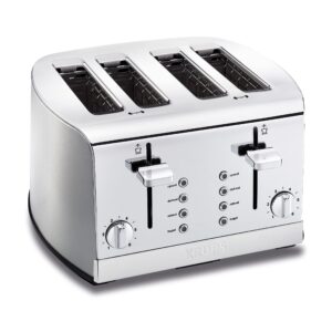 krups toaster stainless steel toaster 4 slice 4 functions, cancel, bagel, reheat, defrost, 1500 watts 6 shade settings, removable crumb tray