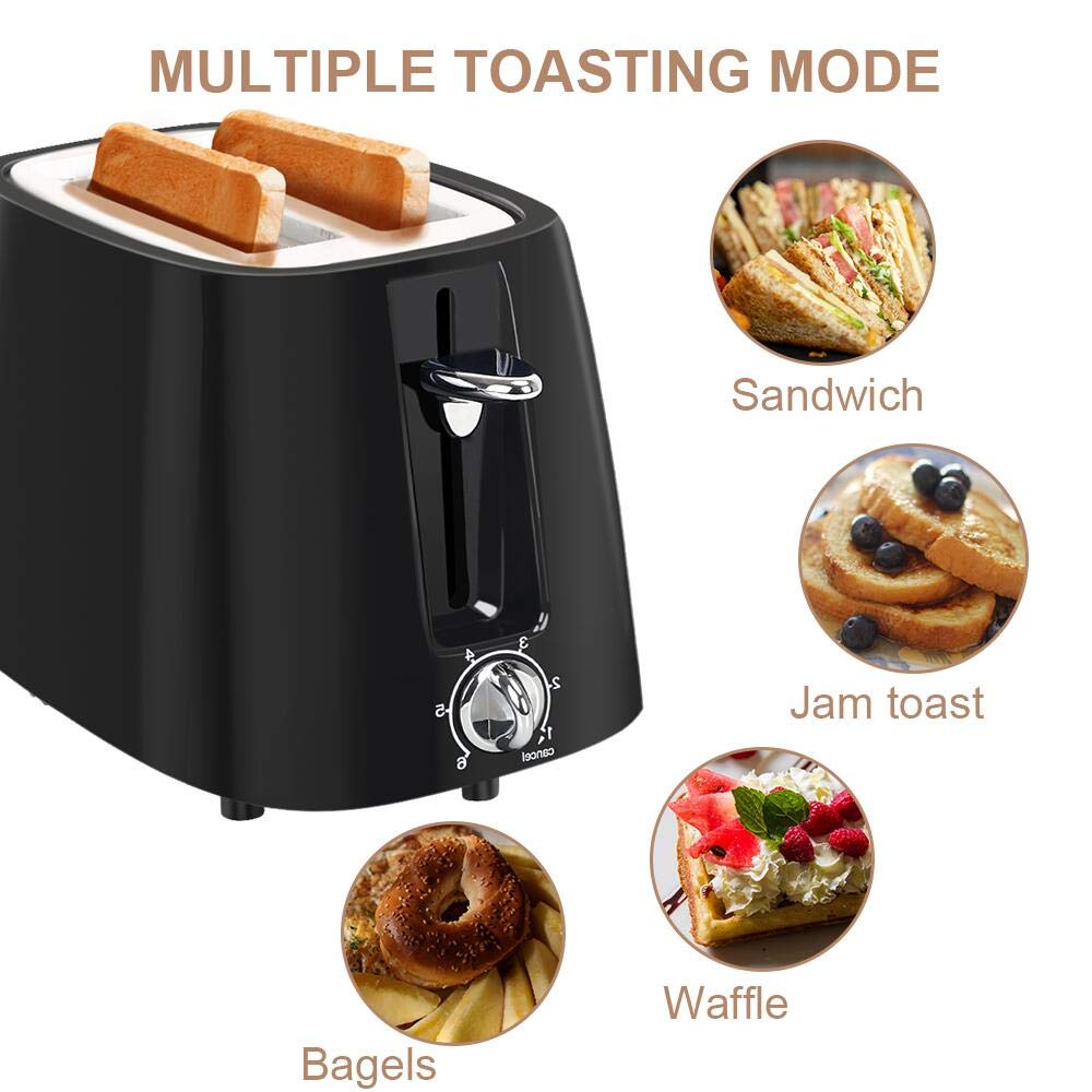 prepAmeal 2 Slice Toaster Bagel Toaster Small Bake Toaster with 6 Browning Setting, Cancel Function, Extra Wide Slots, for Bagels, Waffles, Breads, Puff Pastry, Snacks (2-Slice, Black)