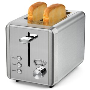 Toaster 2 slice, whall Stainless Steel Toasters with Bagel,Cancel,Defrost Function,Removable Crumb Tray,1.5in Wide Slot,6 Bread Shade Settings,for Various Bread Types (850W)