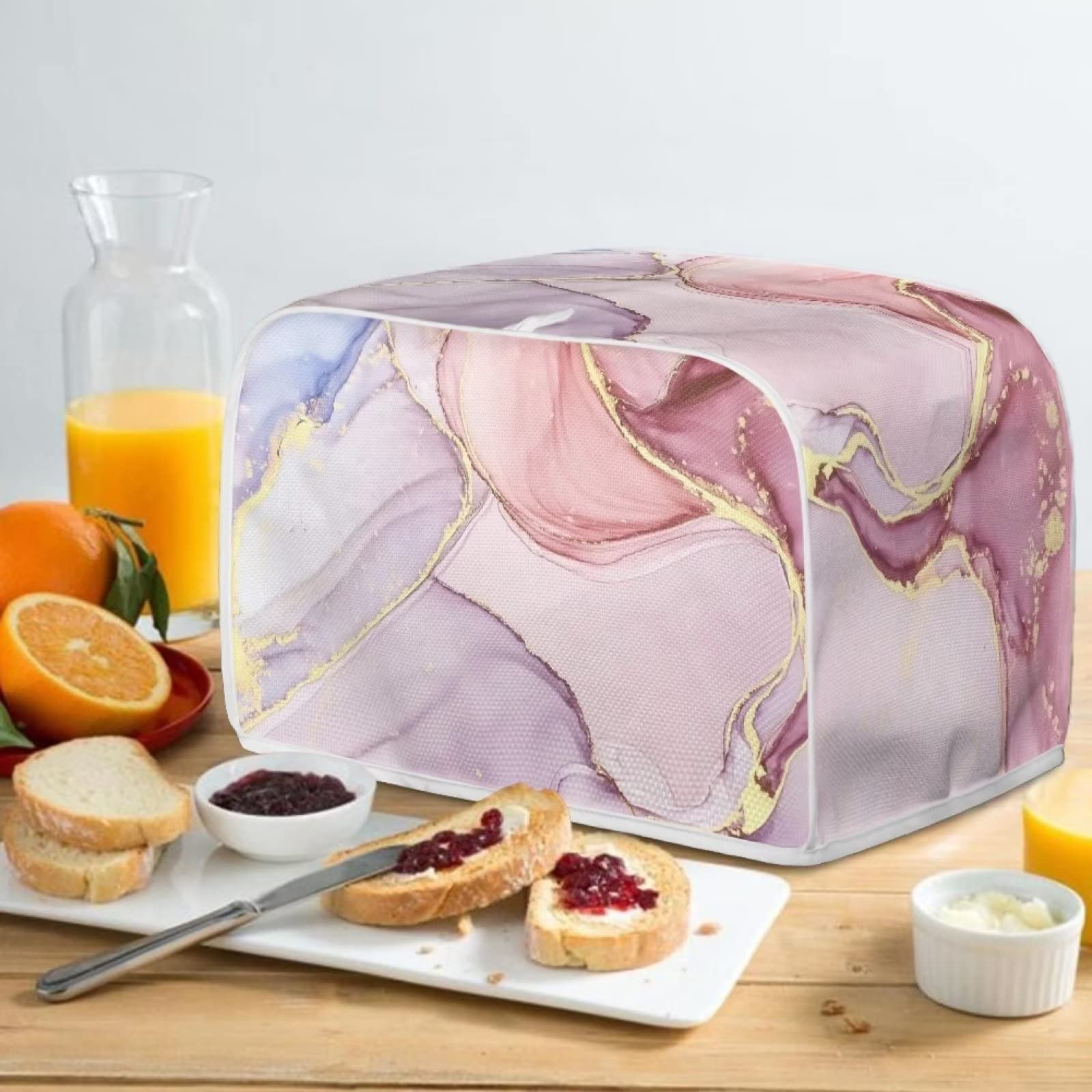 Suhoaziia Marble Pink Toaster Cover, 2 Slice Toaster Cover, Small Appliance Covers, Waterproof Bread Machine Cover, Dust and Fingerprint Protection, Kitchen Organization and Storage