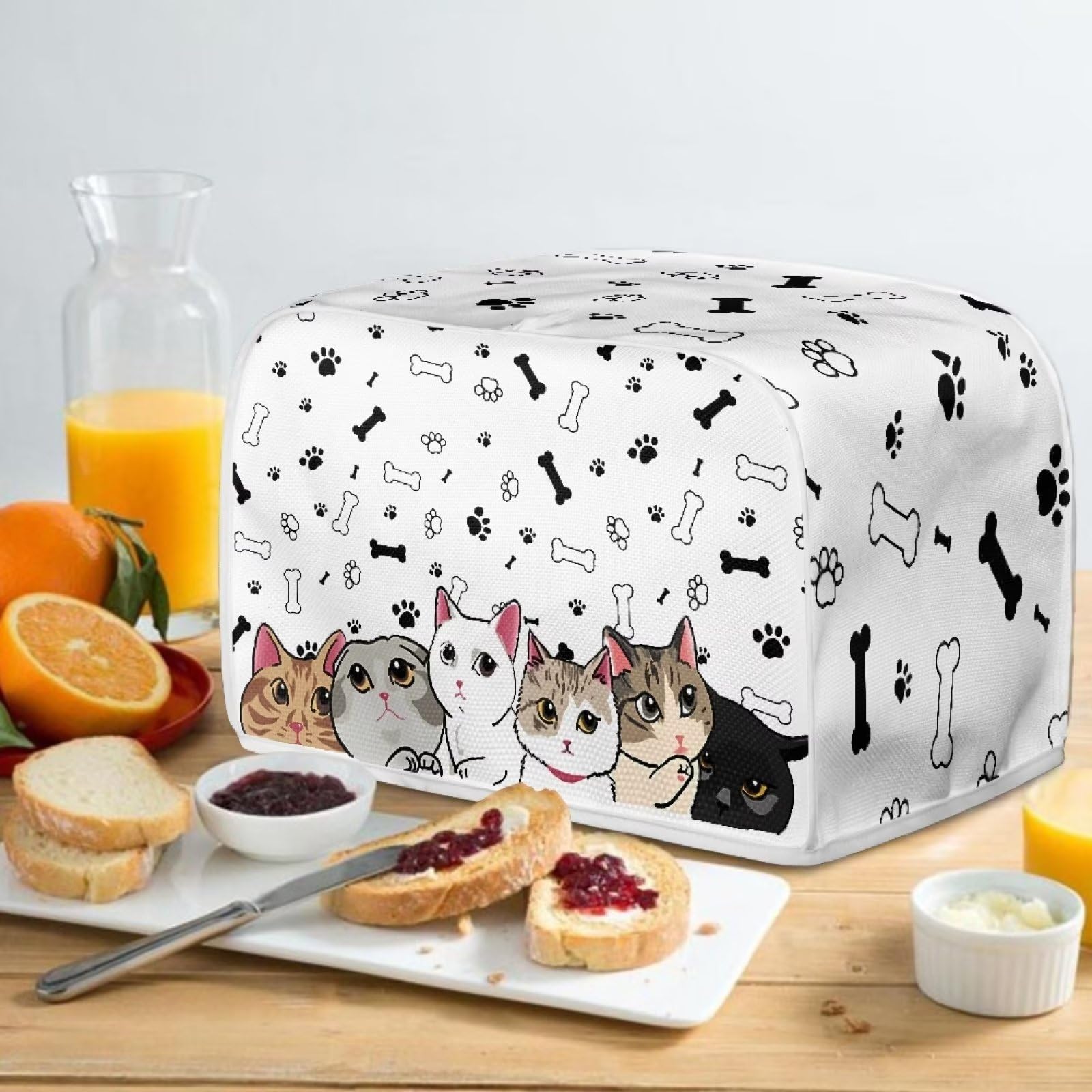 Baxinh Cat Paw Print Bread Maker Cover Toaster Oven Cover, Dustproof Toaster Cover Fits for Most Standard 2 Slice Bread Machine, Small Kitchen Appliance