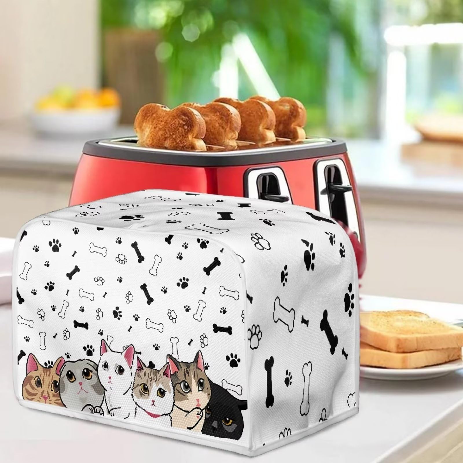 Baxinh Cat Paw Print Bread Maker Cover Toaster Oven Cover, Dustproof Toaster Cover Fits for Most Standard 2 Slice Bread Machine, Small Kitchen Appliance