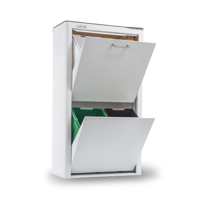 DON HIERRO - CUBEK - Recycling trash can, cabinet trash can, waste bin, 4 individual tilt-out compartments. - White