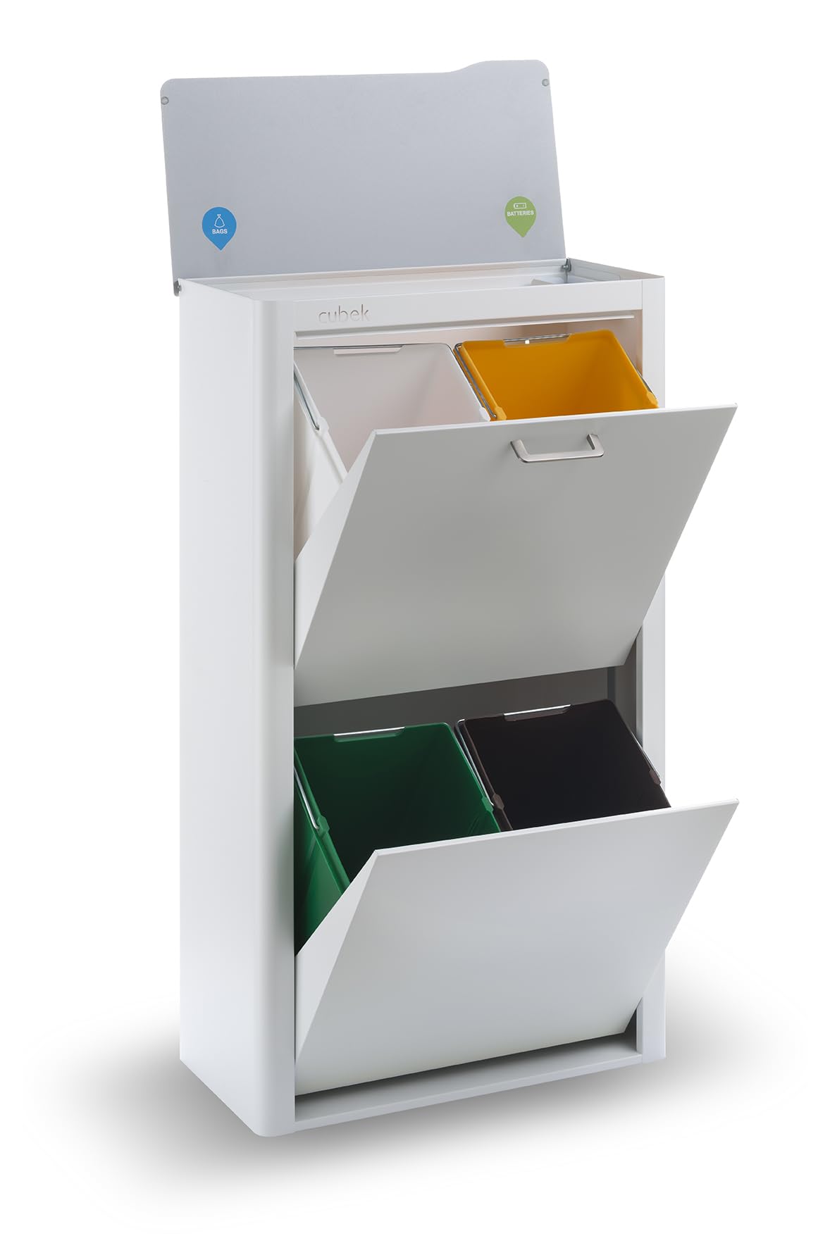 DON HIERRO - CUBEK - Recycling trash can, cabinet trash can, waste bin, 4 individual tilt-out compartments. - White