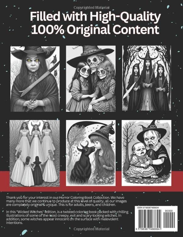 Wicked Witches Edition - Horror Coloring Book Collection: Filled with high-quality original content for all ages seniors, adults, teens, and children.