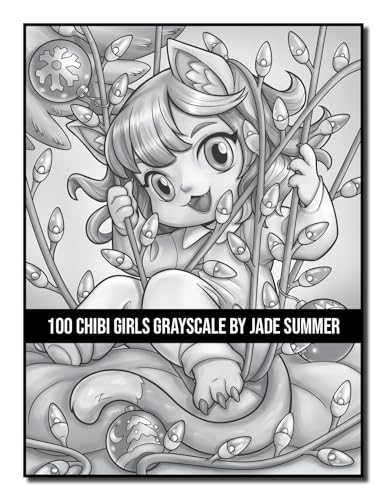 100 Chibi Girls Grayscale: An Adult Coloring Book Collection with Cute Girls, Fantasy, Horror, Christmas, and More! (Grayscale Coloring Books)