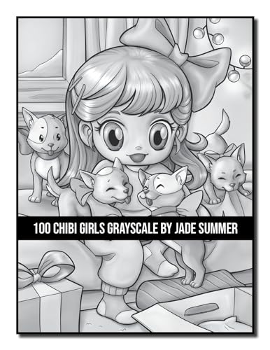 100 Chibi Girls Grayscale: An Adult Coloring Book Collection with Cute Girls, Fantasy, Horror, Christmas, and More! (Grayscale Coloring Books)