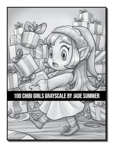 100 Chibi Girls Grayscale: An Adult Coloring Book Collection with Cute Girls, Fantasy, Horror, Christmas, and More! (Grayscale Coloring Books)