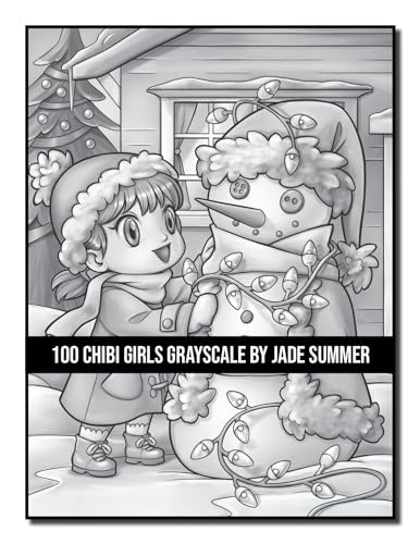 100 Chibi Girls Grayscale: An Adult Coloring Book Collection with Cute Girls, Fantasy, Horror, Christmas, and More! (Grayscale Coloring Books)