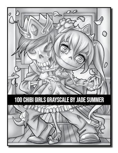 100 Chibi Girls Grayscale: An Adult Coloring Book Collection with Cute Girls, Fantasy, Horror, Christmas, and More! (Grayscale Coloring Books)