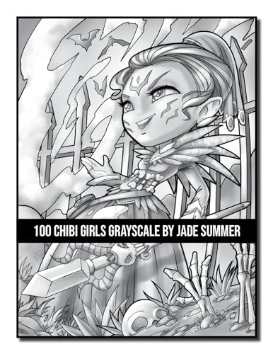 100 Chibi Girls Grayscale: An Adult Coloring Book Collection with Cute Girls, Fantasy, Horror, Christmas, and More! (Grayscale Coloring Books)