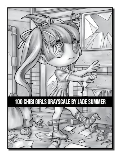 100 Chibi Girls Grayscale: An Adult Coloring Book Collection with Cute Girls, Fantasy, Horror, Christmas, and More! (Grayscale Coloring Books)